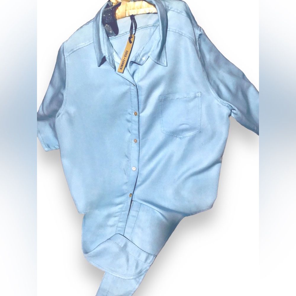 COCO + CARMEN  Light Blue Harbor Tie Front  Ladies Top NWT!